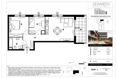 Rzut - Mieszkanie na sprzedaż 3 pokoje o powierzchni 58,78 m² - numer B19 w Kazimierza Wielkiego 42A etap II