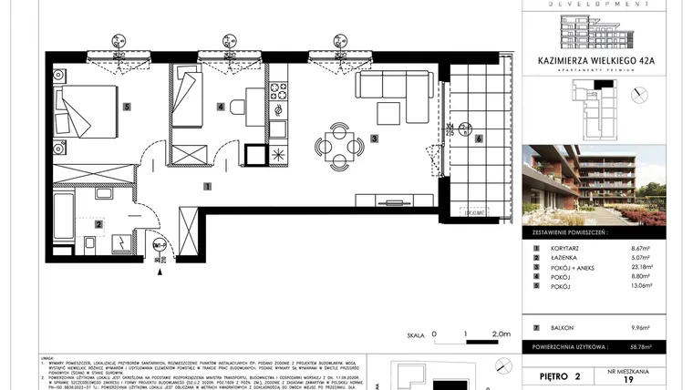 Rzut - Mieszkanie na sprzedaż 3 pokoje o powierzchni 58,78 m² - numer B19 w Kazimierza Wielkiego 42A etap II