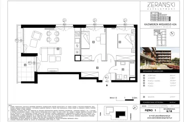 Rzut - Mieszkanie na sprzedaż 3 pokoje o powierzchni 64,41 m² - numer B18 w Kazimierza Wielkiego 42A etap II