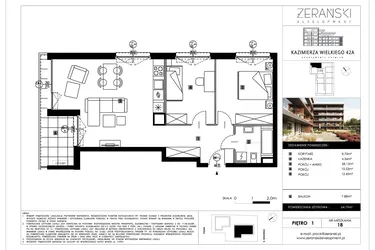 Rzut - Mieszkanie na sprzedaż 3 pokoje o powierzchni 64,19 m² - numer B18 w Kazimierza Wielkiego 42A etap II