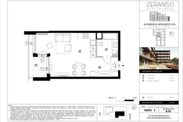 Rzut - Mieszkanie na sprzedaż 1 pokój o powierzchni 36,78 m² - numer B26 w Kazimierza Wielkiego 42A etap II