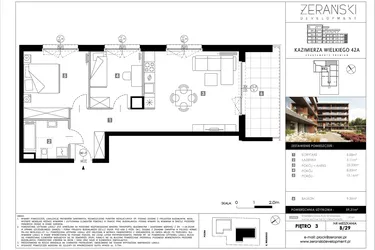 Rzut - Mieszkanie na sprzedaż 3 pokoje o powierzchni 59,31 m² - numer B29 w Kazimierza Wielkiego 42A etap II