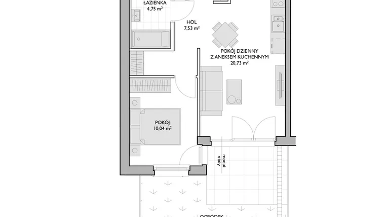 Rzut - Mieszkanie na sprzedaż 2 pokoje o powierzchni 43,05 m² - numer WO/P3/6 w Wiszące Ogrody