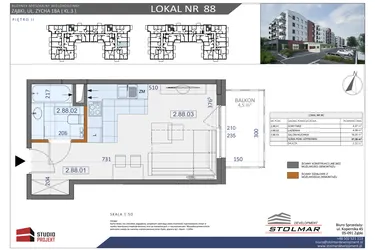 Rzut - Mieszkanie na sprzedaż 1 pokój o powierzchni 27,36 m² - numer 88 w Osiedle Zycha