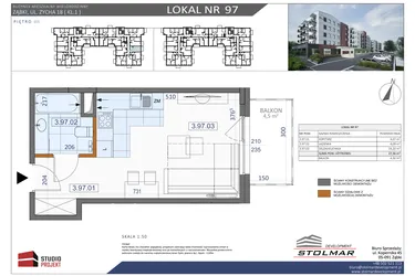 Rzut - Mieszkanie na sprzedaż 1 pokój o powierzchni 27,36 m² - numer 97 w Osiedle Zycha