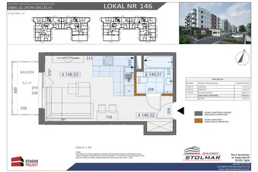Rzut - Mieszkanie na sprzedaż 1 pokój o powierzchni 27,46 m² - numer 146 w Osiedle Zycha