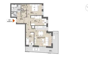 Rzut - Mieszkanie na sprzedaż 4 pokoje o powierzchni 84,95 m² - numer 3 w Apartamenty Śródmieście