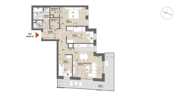 Rzut - Mieszkanie na sprzedaż 4 pokoje o powierzchni 84,95 m² - numer 3 w Apartamenty Śródmieście