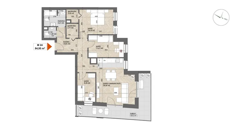Rzut - Mieszkanie na sprzedaż 4 pokoje o powierzchni 84,95 m² - numer 24 w Apartamenty Śródmieście