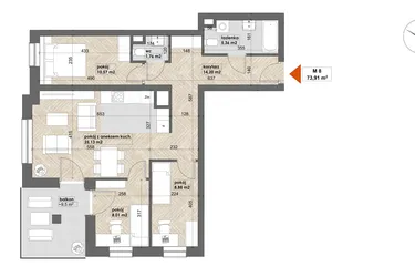 Rzut - Mieszkanie na sprzedaż 4 pokoje o powierzchni 73,91 m² - numer 8 w Apartamenty Śródmieście
