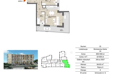 Rzut - Mieszkanie na sprzedaż 4 pokoje o powierzchni 84,95 m² - numer 13 w Apartamenty Śródmieście