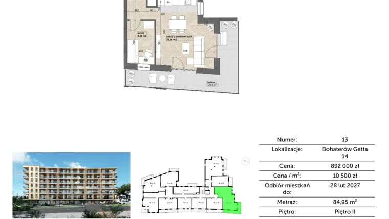 Rzut - Mieszkanie na sprzedaż 4 pokoje o powierzchni 84,95 m² - numer 13 w Apartamenty Śródmieście