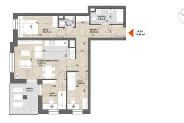 Rzut - Mieszkanie na sprzedaż 4 pokoje o powierzchni 73,91 m² - numer 29 w Apartamenty Śródmieście