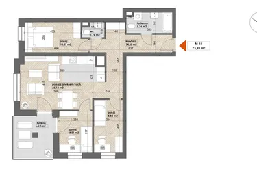 Rzut - Mieszkanie na sprzedaż 4 pokoje o powierzchni 73,91 m² - numer 18 w Apartamenty Śródmieście