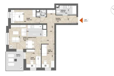 Rzut - Mieszkanie na sprzedaż 4 pokoje o powierzchni 73,91 m² - numer 60 w Apartamenty Śródmieście