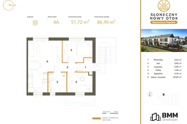Rzut - Mieszkanie na sprzedaż 3 pokoje o powierzchni 51,72 m² - numer 4A w Słoneczny Nowy Otok - Malownicza Południe etap II