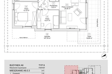 Rzut - Mieszkanie na sprzedaż 3 pokoje o powierzchni 65,72 m² - numer A6.0.3 w Zacisze Marcelin IIIa