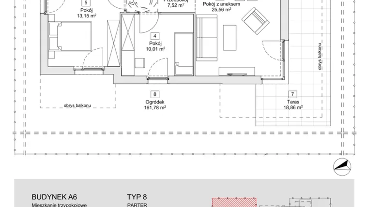 Rzut - Mieszkanie na sprzedaż 3 pokoje o powierzchni 65,72 m² - numer A6.0.3 w Zacisze Marcelin IIIa