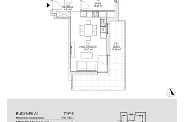 Rzut - Mieszkanie na sprzedaż 2 pokoje o powierzchni 44,27 m² - numer A1.1.2 w Zacisze Marcelin IIIa