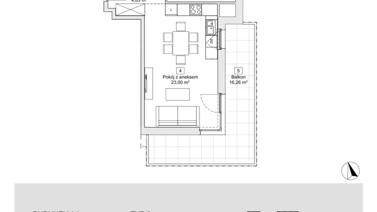 Rzut - Mieszkanie na sprzedaż 2 pokoje o powierzchni 44,27 m² - numer A1.1.2 w Zacisze Marcelin IIIa
