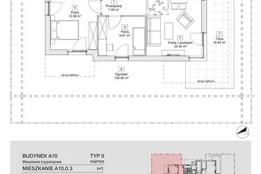 Rzut - Mieszkanie na sprzedaż 3 pokoje o powierzchni 65,56 m² - numer A10.0.3 w Zacisze Marcelin IIIa