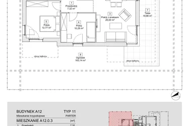 Rzut - Mieszkanie na sprzedaż 3 pokoje o powierzchni 65,64 m² - numer A12.0.3 w Zacisze Marcelin IIIa