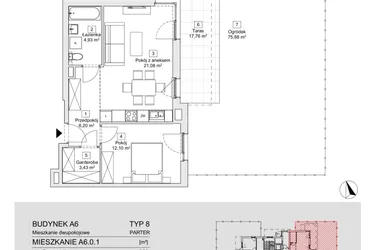 Rzut - Mieszkanie na sprzedaż 2 pokoje o powierzchni 47,74 m² - numer A6.0.1 w Zacisze Marcelin IIIa