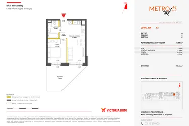 Rzut - Mieszkanie na sprzedaż 2 pokoje o powierzchni 36,67 m² - numer 92 w Metro Art 13