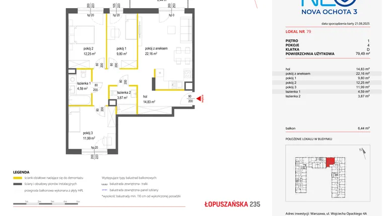 Rzut - Mieszkanie na sprzedaż 4 pokoje o powierzchni 79,49 m² - numer 79 w Neo Nova Ochota 3