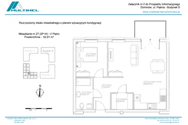 Rzut - Mieszkanie na sprzedaż 2 pokoje o powierzchni 53,06 m² - numer 27D w Dominów Rynek
