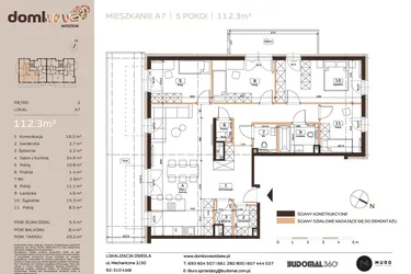 Rzut - Mieszkanie na sprzedaż 5 pokoi o powierzchni 112,3 m² - numer A7 w Domkove Widzew