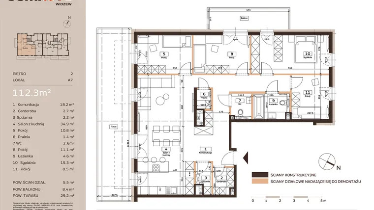 Rzut - Mieszkanie na sprzedaż 5 pokoi o powierzchni 112,3 m² - numer A7 w Domkove Widzew