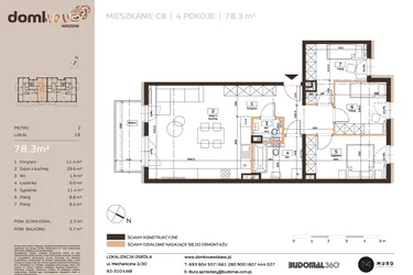 Rzut - Mieszkanie na sprzedaż 4 pokoje o powierzchni 78,3 m² - numer C8 w Domkove Widzew