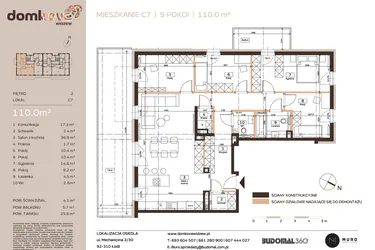 Rzut - Mieszkanie na sprzedaż 5 pokoi o powierzchni 110 m² - numer C7 w Domkove Widzew