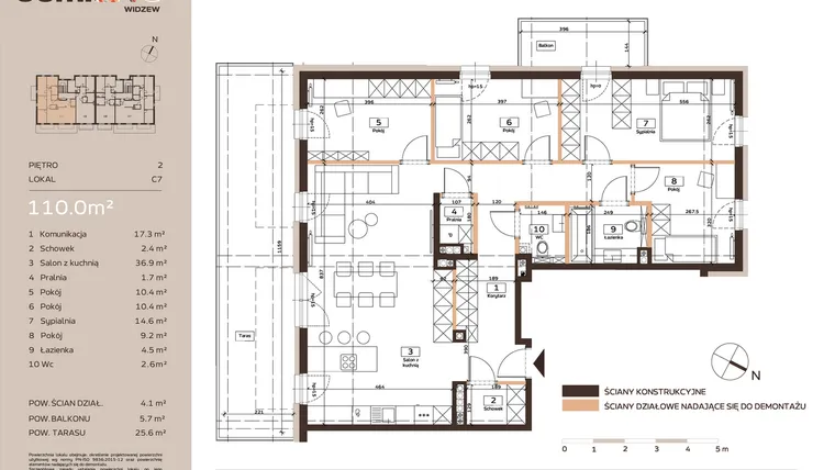 Rzut - Mieszkanie na sprzedaż 5 pokoi o powierzchni 110 m² - numer C7 w Domkove Widzew