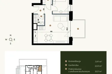 Rzut - Mieszkanie na sprzedaż 2 pokoje o powierzchni 43,55 m² - numer M5.01 w Verde Casa