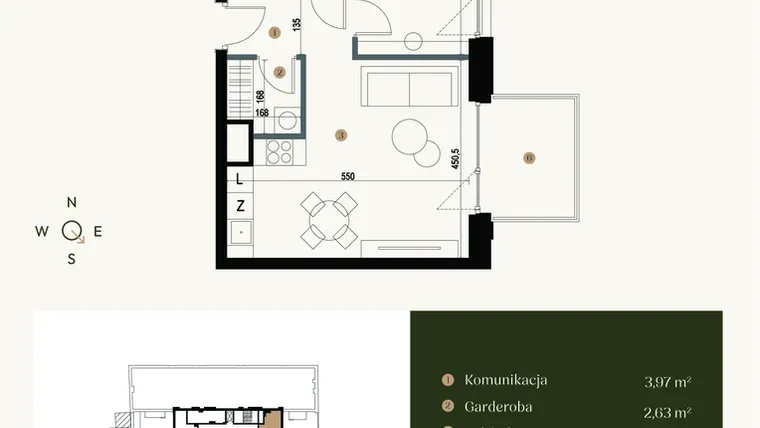 Rzut - Mieszkanie na sprzedaż 2 pokoje o powierzchni 43,55 m² - numer M5.01 w Verde Casa