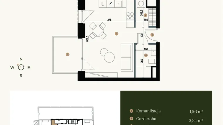 Rzut - Mieszkanie na sprzedaż 2 pokoje o powierzchni 40,31 m² - numer M5.04 w Verde Casa