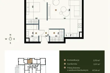 Rzut - Mieszkanie na sprzedaż 1 pokój o powierzchni 58,07 m² - numer M3.03 w Verde Casa