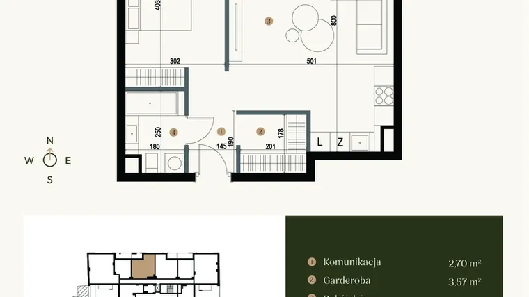 Rzut - Mieszkanie na sprzedaż 1 pokój o powierzchni 58,07 m² - numer M3.03 w Verde Casa