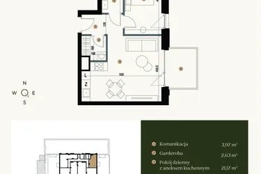 Rzut - Mieszkanie na sprzedaż 2 pokoje o powierzchni 43,55 m² - numer M4.01 w Verde Casa
