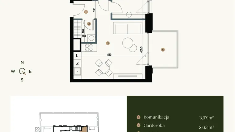 Rzut - Mieszkanie na sprzedaż 2 pokoje o powierzchni 43,55 m² - numer M4.01 w Verde Casa