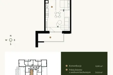 Rzut - Mieszkanie na sprzedaż 1 pokój o powierzchni 46,91 m² - numer M3.12 w Verde Casa