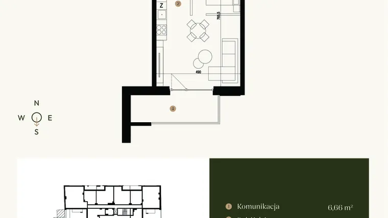 Rzut - Mieszkanie na sprzedaż 1 pokój o powierzchni 46,91 m² - numer M3.12 w Verde Casa