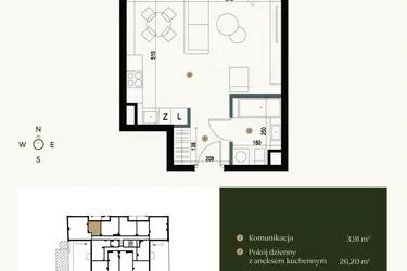 Rzut - Mieszkanie na sprzedaż 1 pokój o powierzchni 34,33 m² - numer M3.02 w Verde Casa