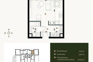 Rzut - Mieszkanie na sprzedaż 1 pokój o powierzchni 35,03 m² - numer M3.05 w Verde Casa