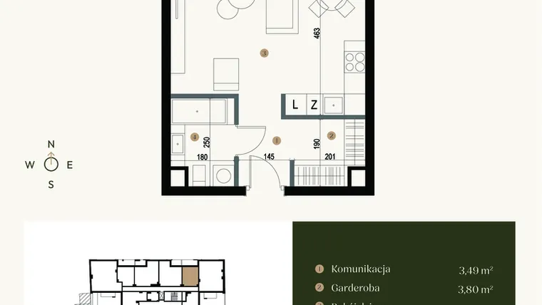 Rzut - Mieszkanie na sprzedaż 1 pokój o powierzchni 35,03 m² - numer M3.05 w Verde Casa
