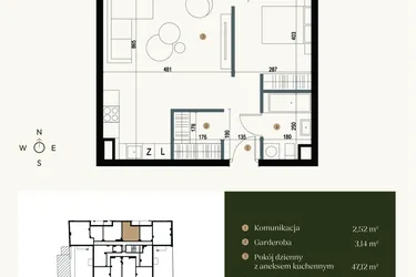 Rzut - Mieszkanie na sprzedaż 1 pokój o powierzchni 57 m² - numer M3.04 w Verde Casa