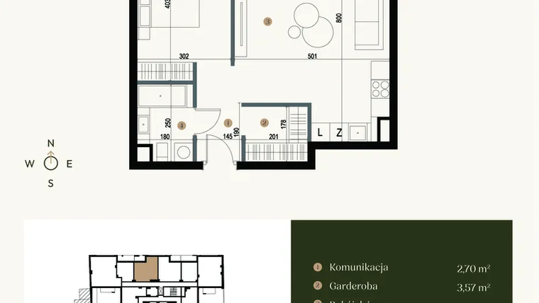 Rzut - Mieszkanie na sprzedaż 1 pokój o powierzchni 58,07 m² - numer M2.03 w Verde Casa