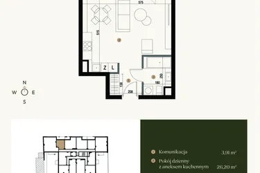Rzut - Mieszkanie na sprzedaż 1 pokój o powierzchni 34,33 m² - numer M2.02 w Verde Casa